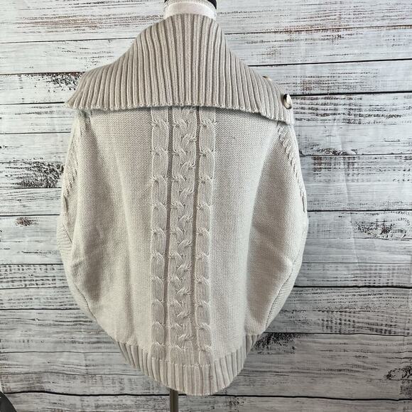 Vertigo Pea Coat Sweater Vest size Large Tan Stone Cable Knit Nautical Casual - Picture 10 of 11
